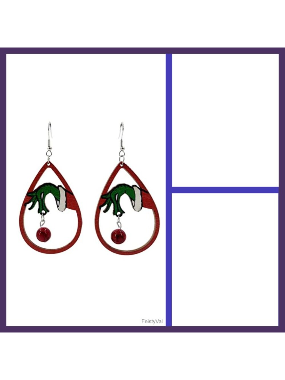 Christmas Ornament Thief Wood Dangle Earrings Screw Back Holiday